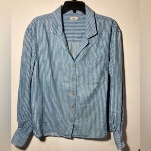 Faherty Women’s Relaxed Button Down Shirt Straight Hem Pinstripe Size Medium